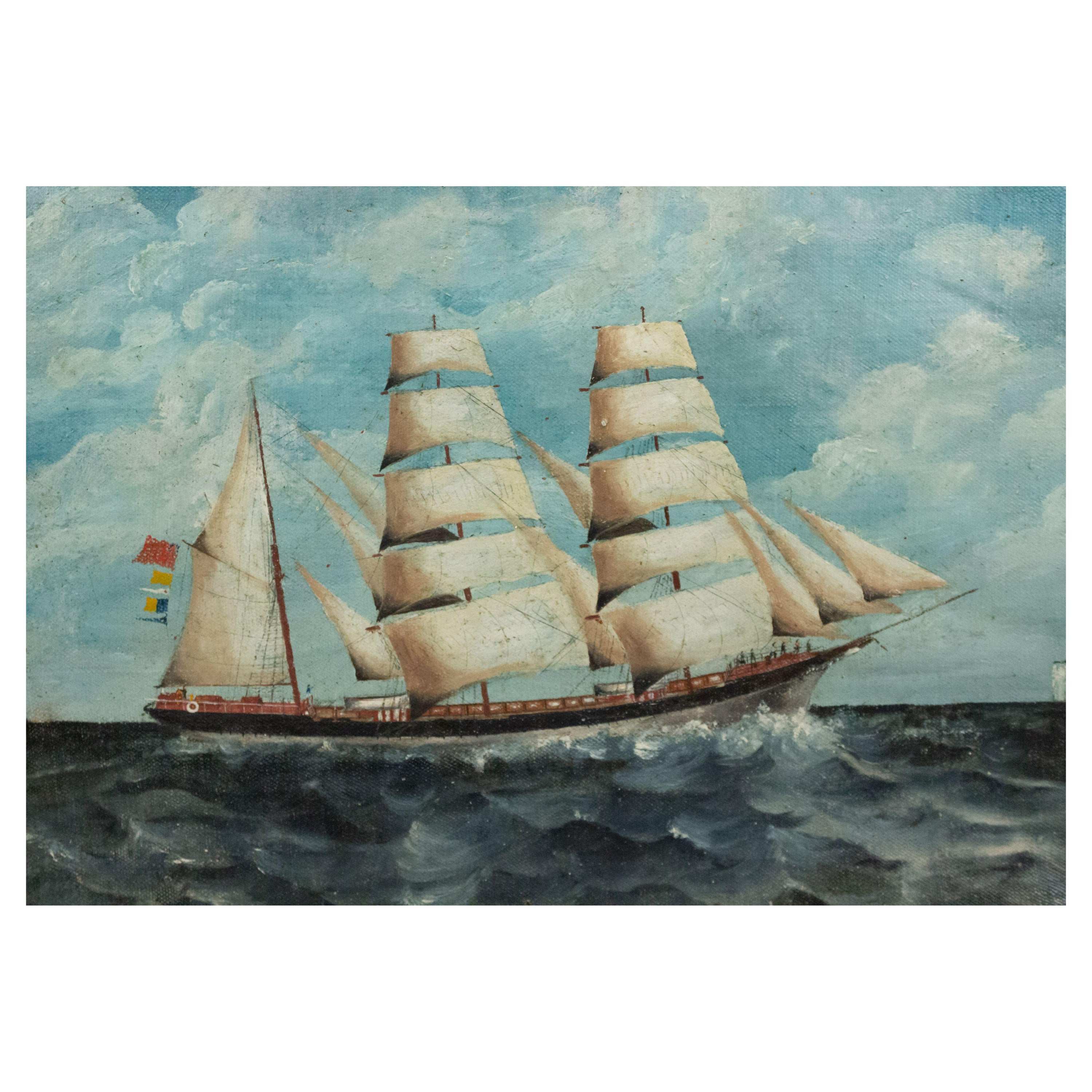 Pintura inglesa victoriana del siglo XX sobre un paisaje marino en un marco de madera