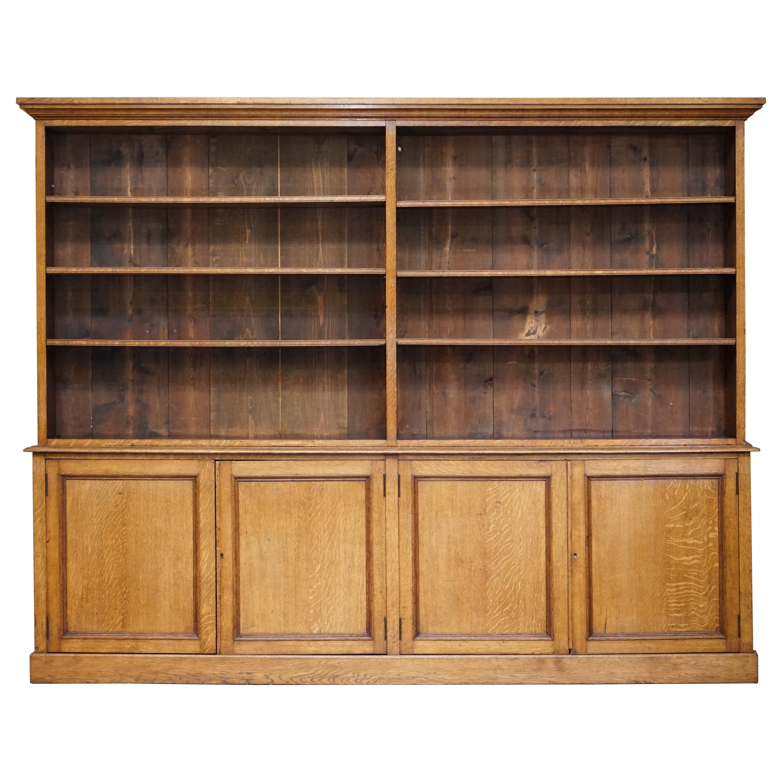 Stunning Large Antique Victorian Oak Library Bookcase Height Adjustable Shelves