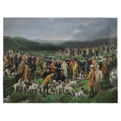 Pintura sobre lienzo grande Hombres y perros reunidos para la caza