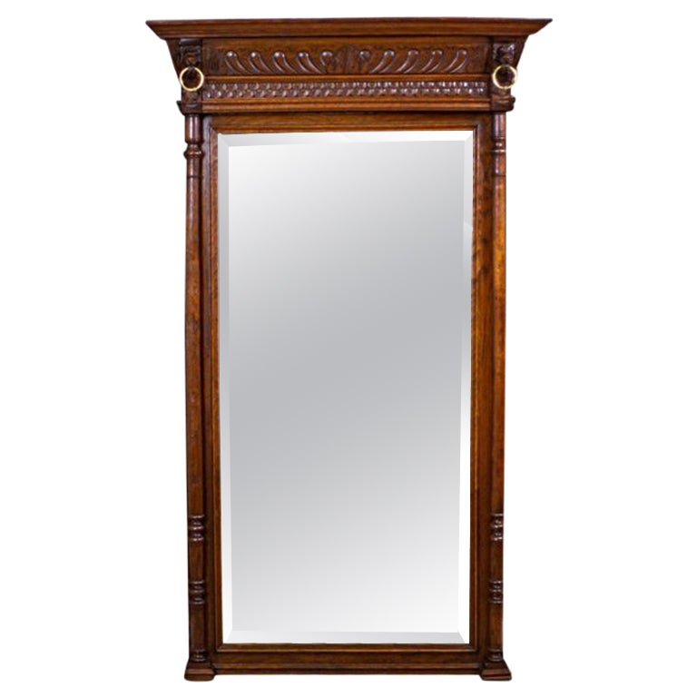19th-Century Pier Mirror in Brown Renaissance Revival Oak Frame
