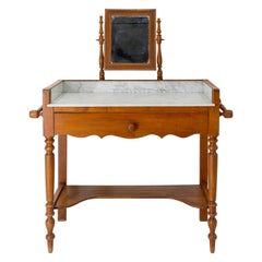 Antique Marble and Plane Tree Wood Louis Philippe Vanity Table, French Mid 19th Century