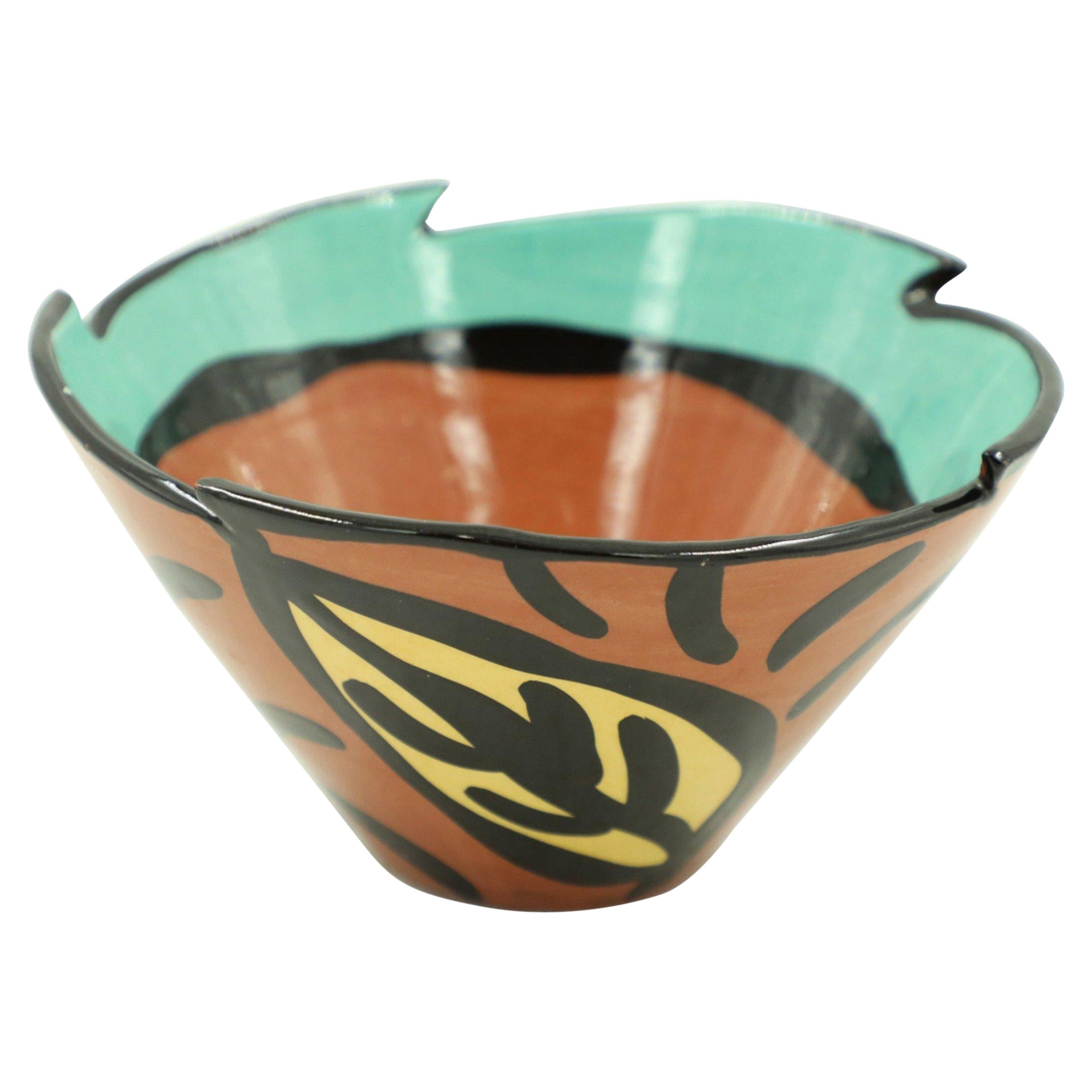 Decorative Abstract Rim Leaf Design Glazed Ceramic Bowl For Sale
