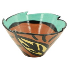 Vintage Decorative Abstract Rim Leaf Design Glazed Ceramic Bowl