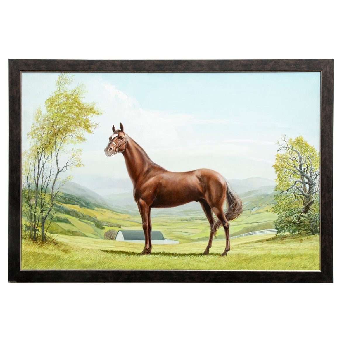Huile sur panneau originale de 1950, Portrait of a Horse, signée en bas à droite par Harold