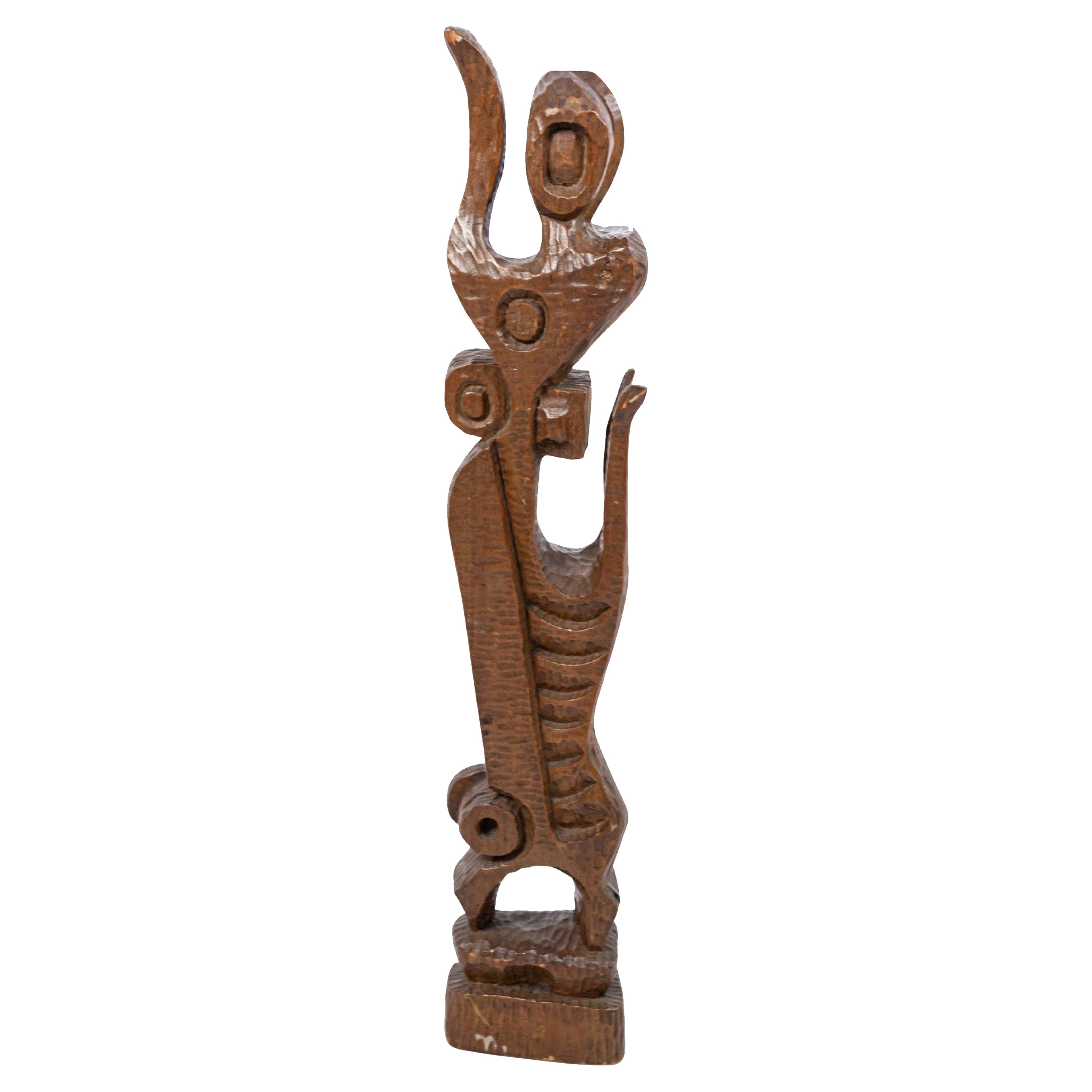 Contemporary Carved Wood Figural Sculpture For Sale