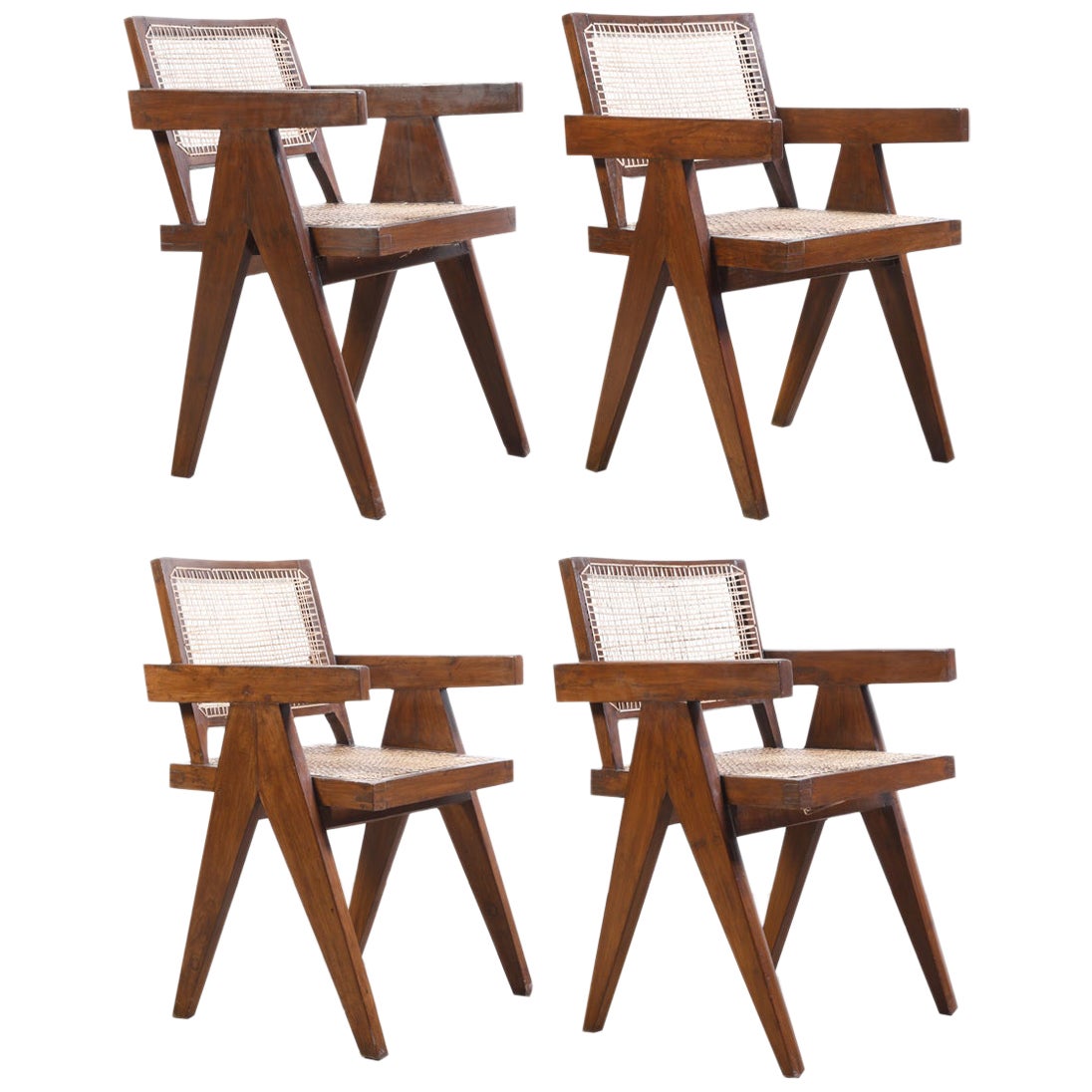 Pierre Jeanneret Set of 4 Chairs / Authentic Mid-Century Modern PJ-SI-28-B
