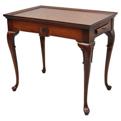 Vintage Mahogany Queen Anne Shell Carved Side Tea Table with Pull Out Sides