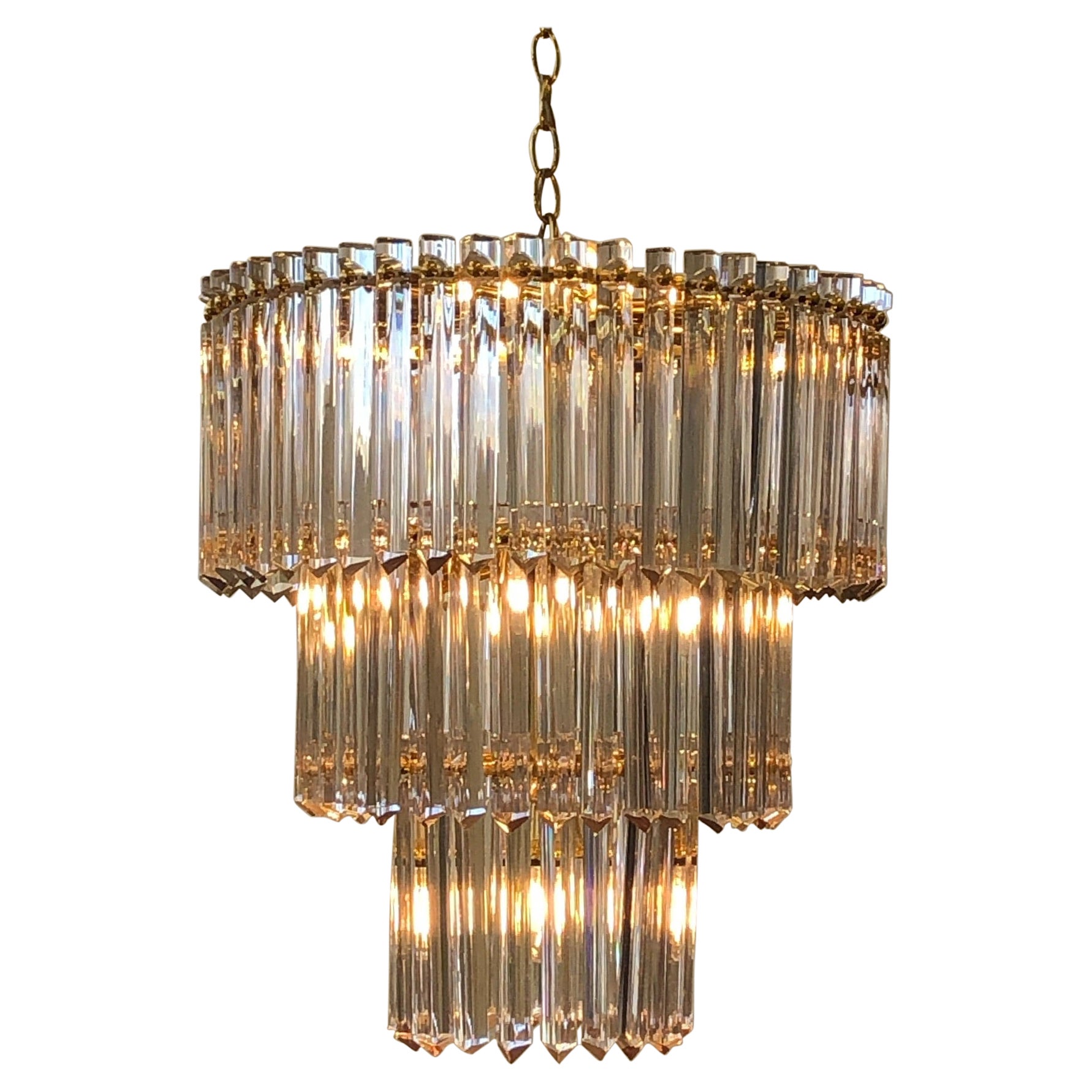Brass and Clear Crystal French Chandelier