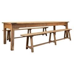 Large Scale 19th Century French Sycamore & Oak Farmhouse Table & Benches