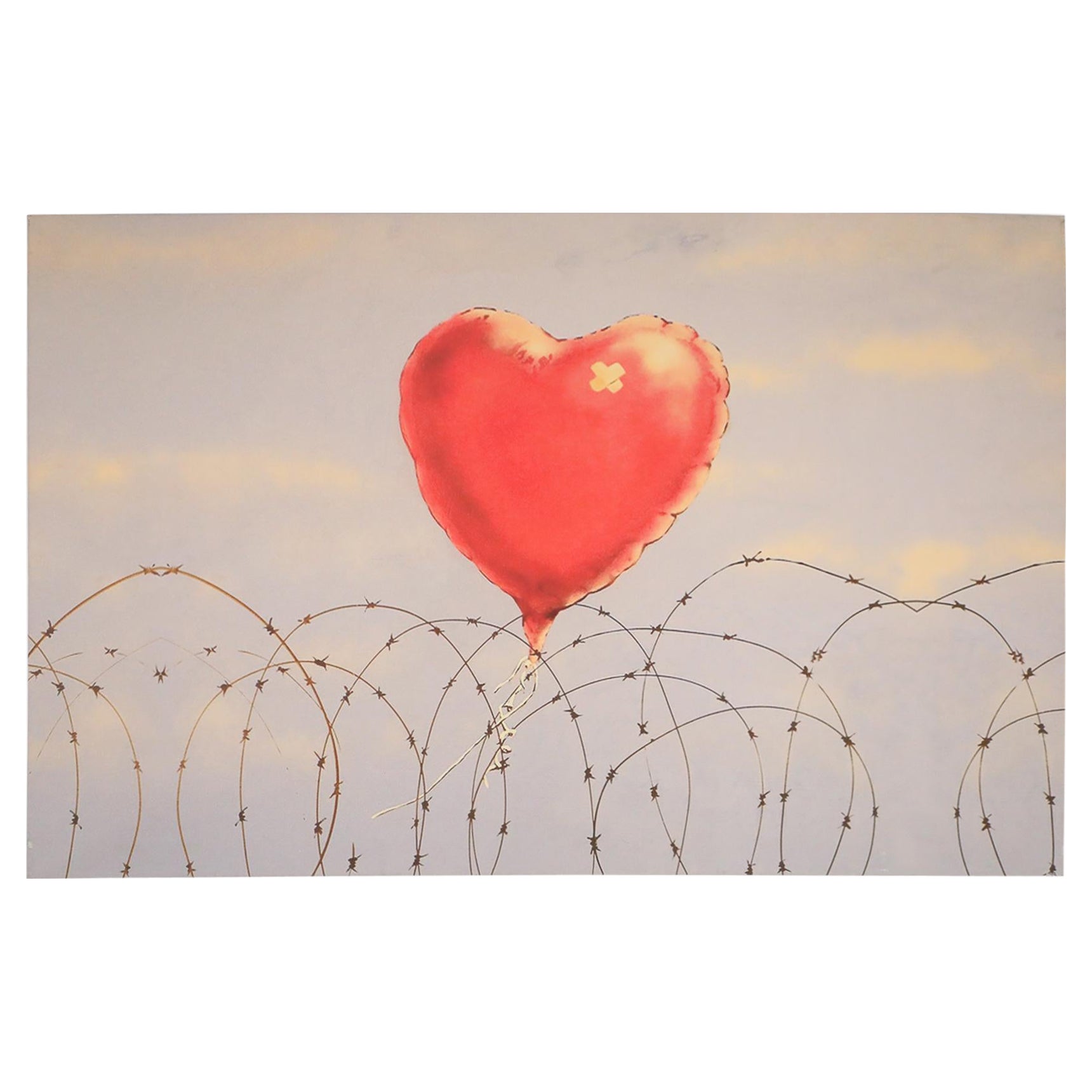 Globo corazón sobre alambre de espino Impresión en lienzo Giclée