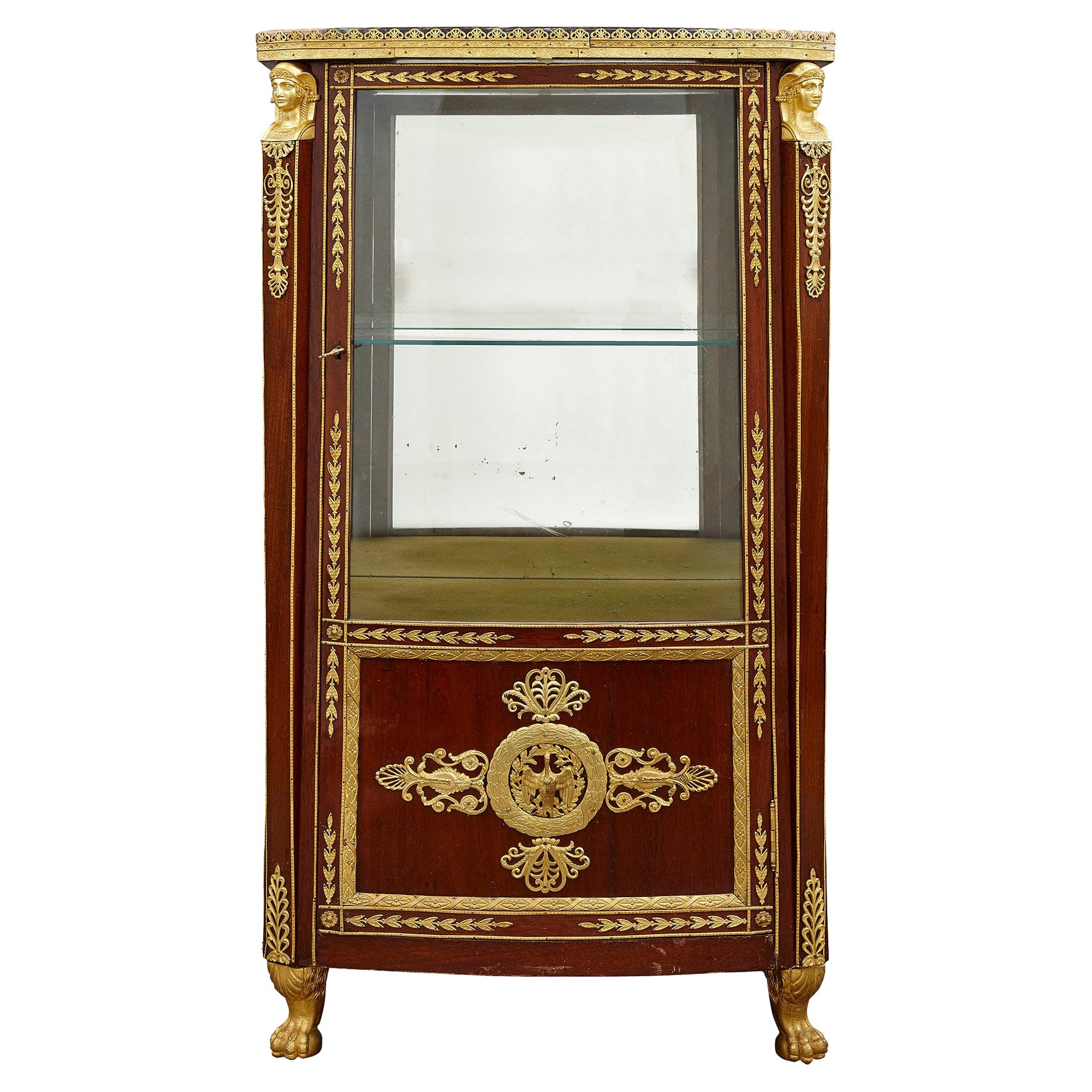 Antique French Marble Topped Vitrine in the Empire Style For Sale
