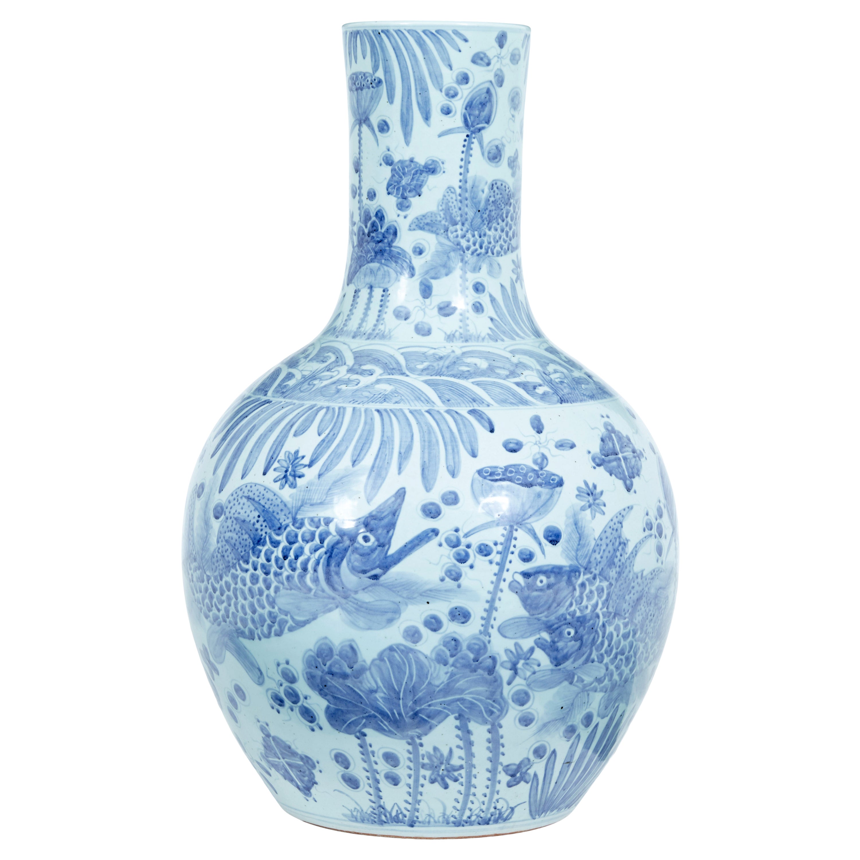 Large Decorative Blue and White Ceramic Chinese Vase
