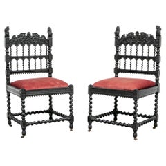 Rare and Important Pair of Dutch Colonial Carved Side Chairs