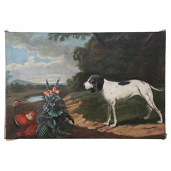 Vintage Dog and Pheasant Oil Painting on Canvas