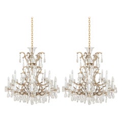 Pair of Bohemian Faceted Glass Rococo Style Chandeliers