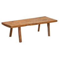 Used Vintgage Rustic Work Table Slab Wood Coffee Table with Splay Legs