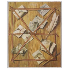 Antique Trompe l'oeil Still Life Painting of Letters