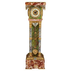 Antique French Renaissance Style Gilt Bronze and Enamel Mounted Onyx Longcase Clock