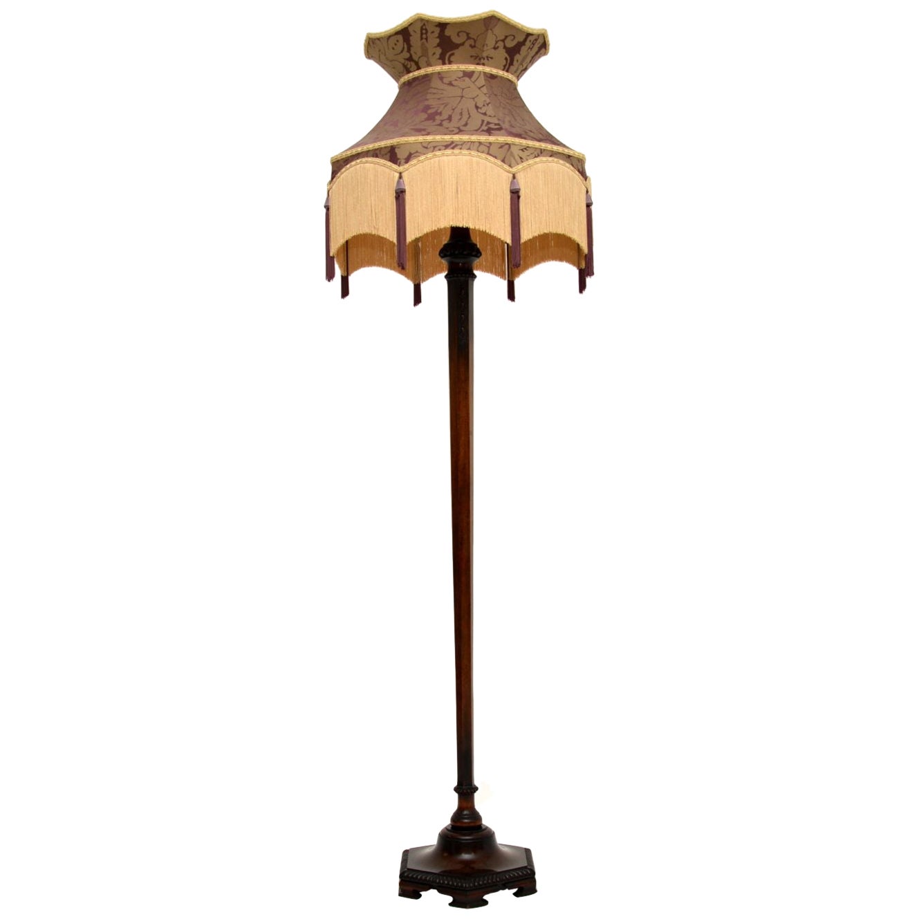 Antique Floor Lamp with Silk Shade