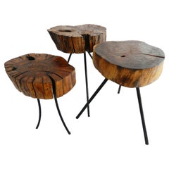 Midcentury Three Stools or Side Tables Live Edge French