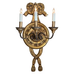 Large Italian Baroque Style 3-Arm Giltwood and Iron Wall Sconce-Now Electrified
