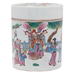 Pot à feuilles de thé chinois Famille Rose de Sanxing, vers 1900