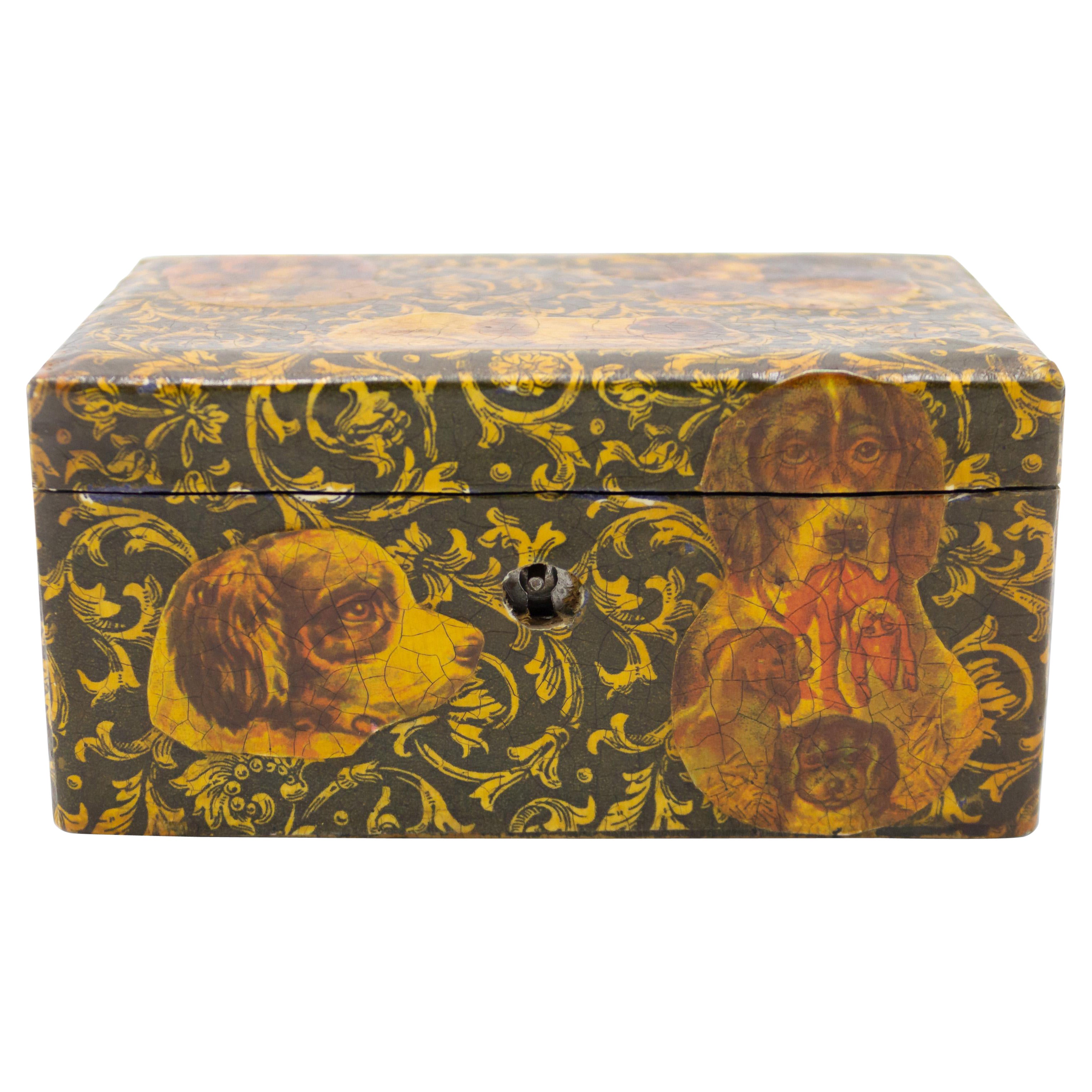 English Victorian Decoupage Dog Box