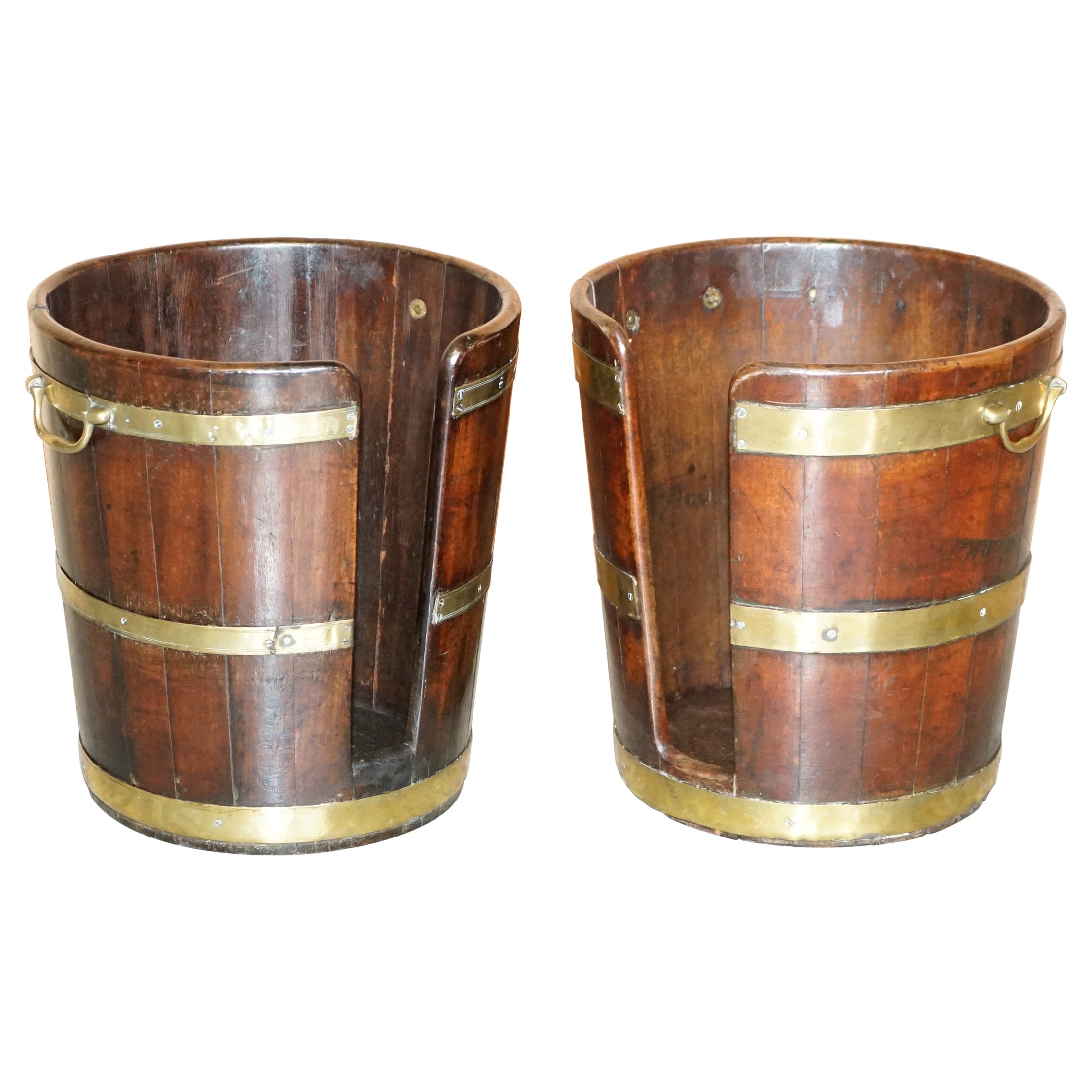 Large Pair of George III 1760 Plate or Peat Military Campaign Buckets Georgian For Sale