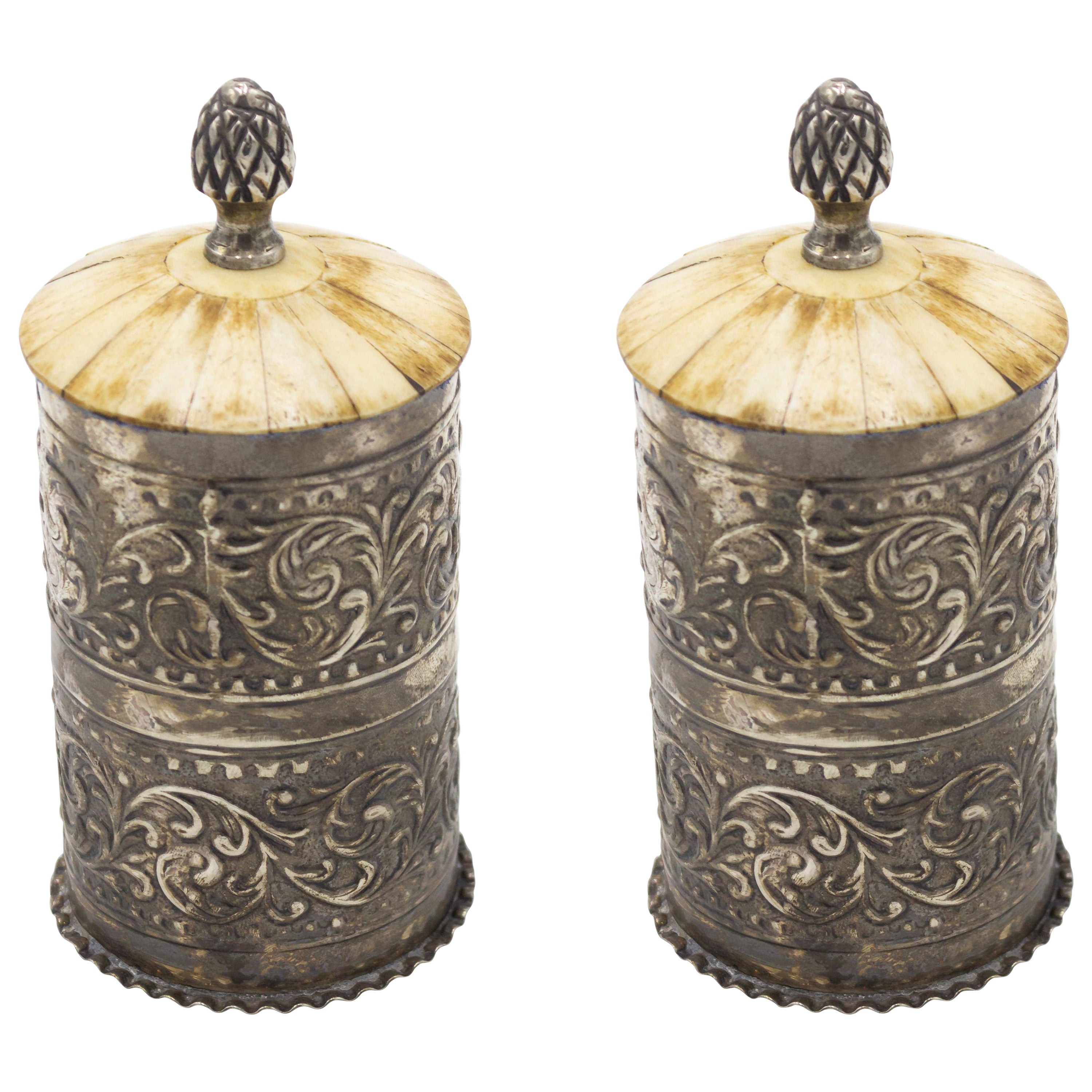 Pair of English Victorian Hammered Metal Boxes For Sale