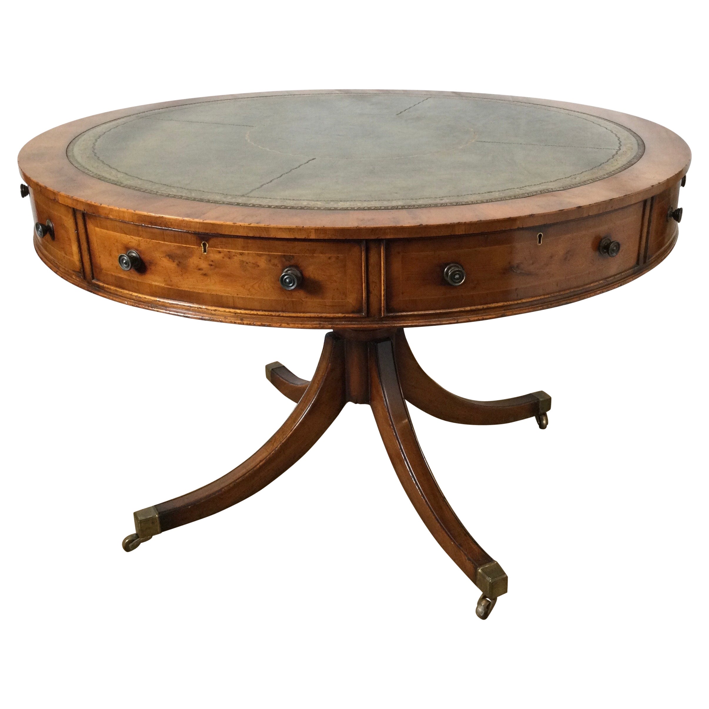 Graceful Ywe Wood Center Drum Table by Baker Knapp & Tubbs