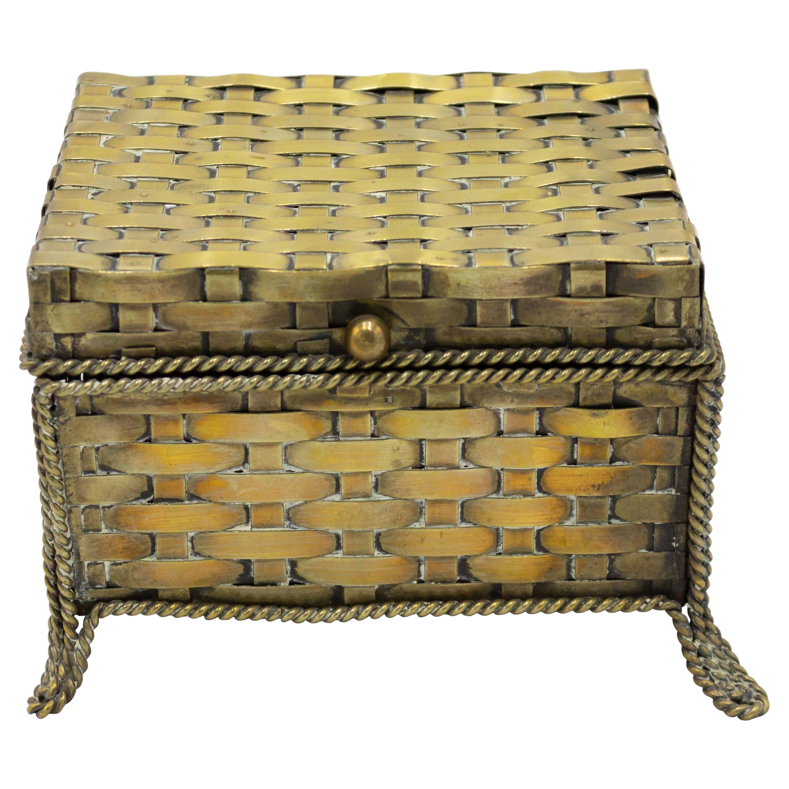 English Victorian Style Woven Brass Box For Sale
