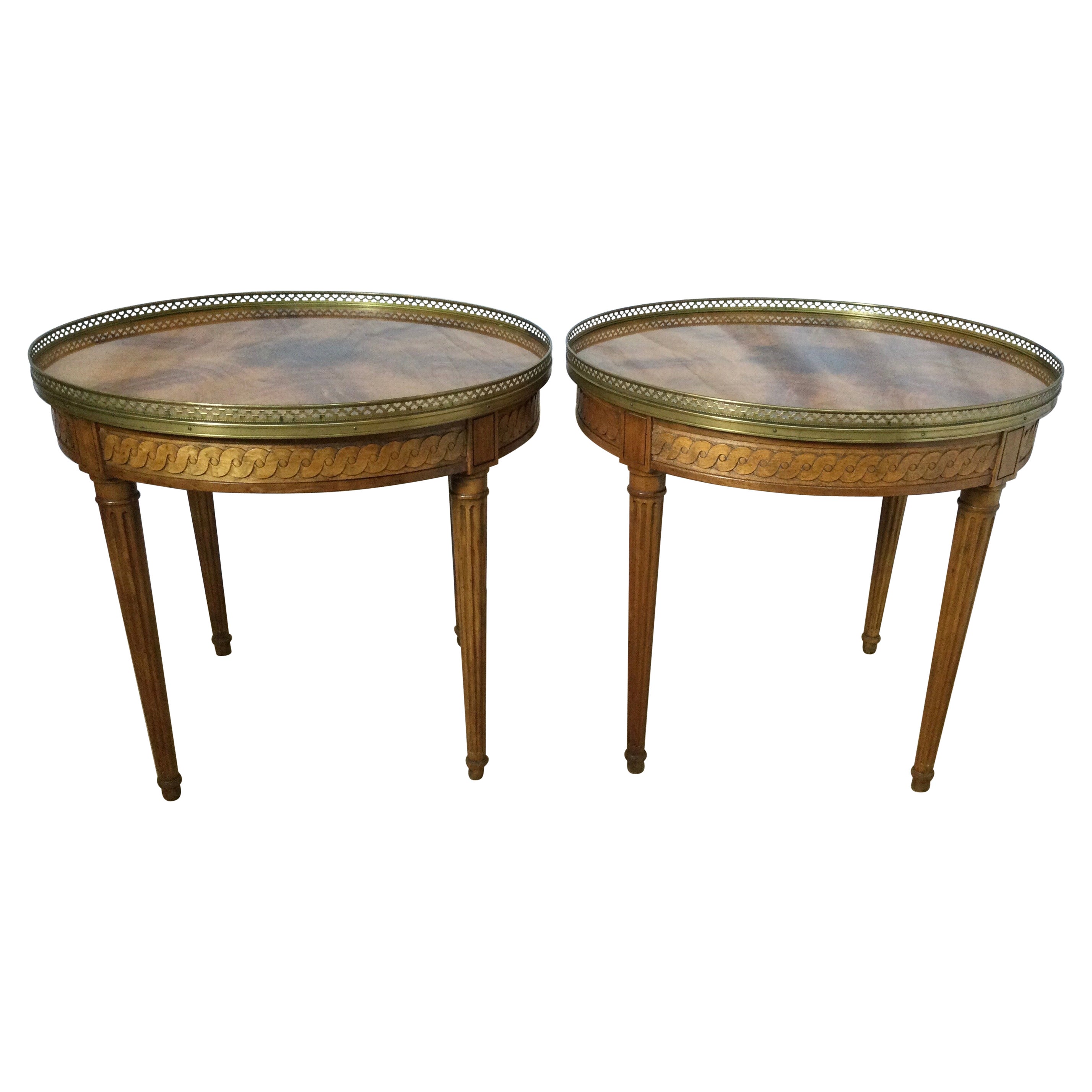 Pair of Round Light Walnut Side Tables by Baker Furniture