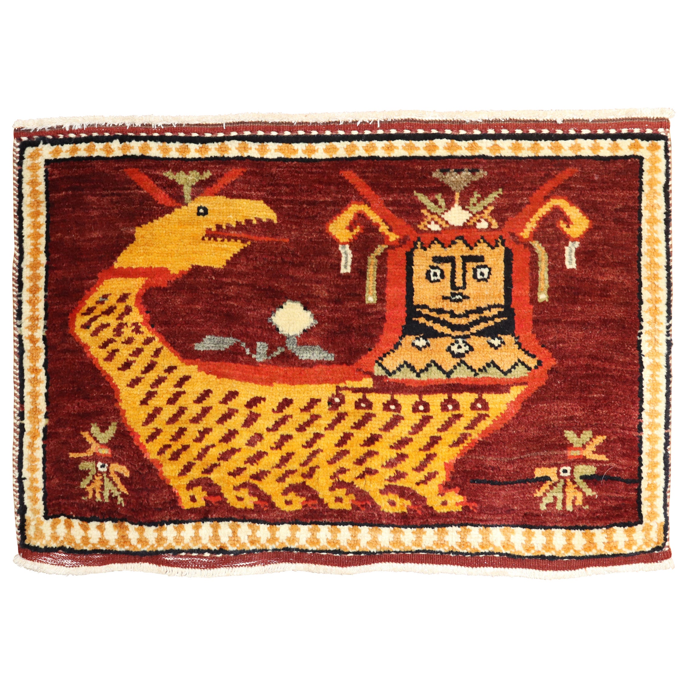 Turkish Pictorial Vintage Throw Rug For Sale