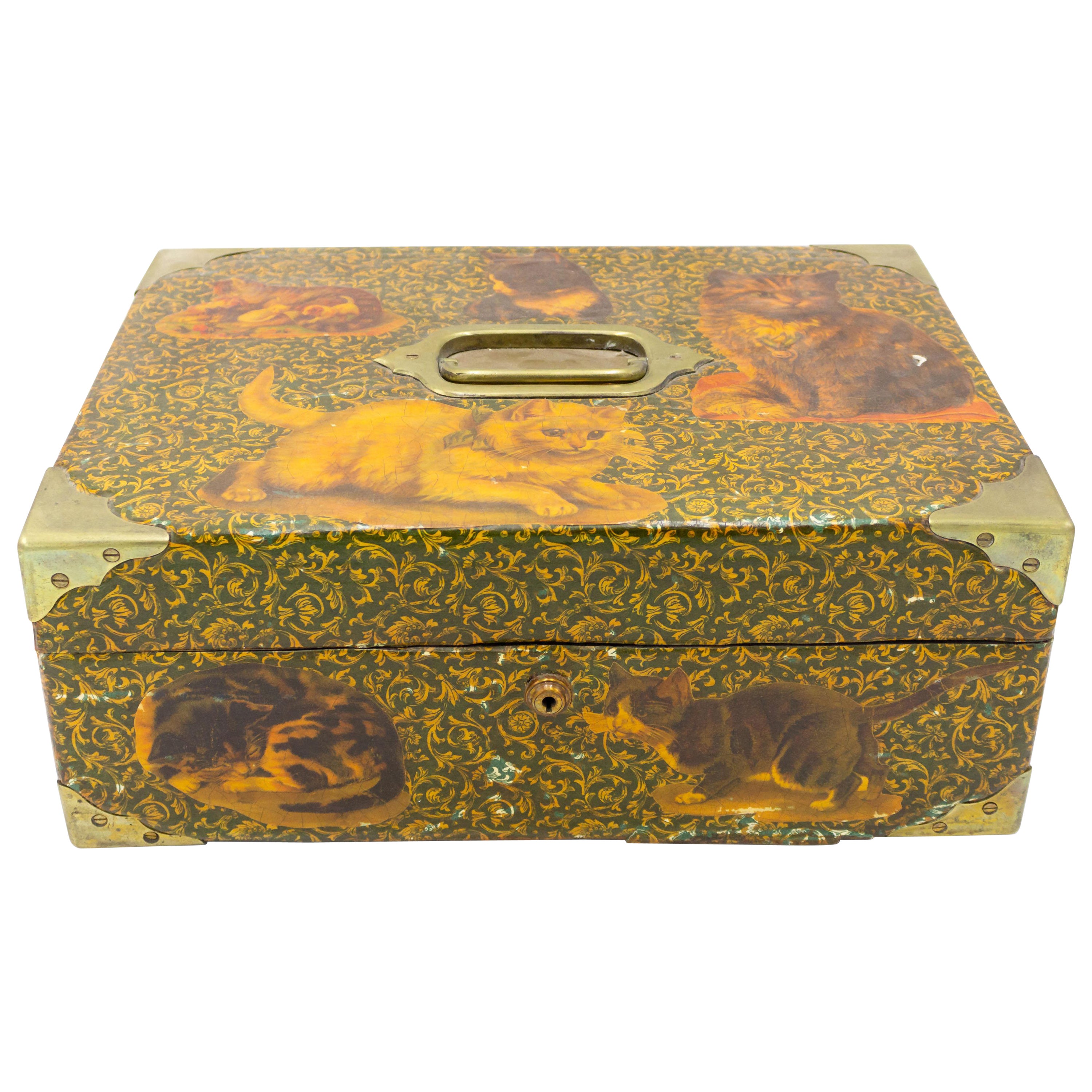 English Victorian Style Decoupage Cat Box For Sale