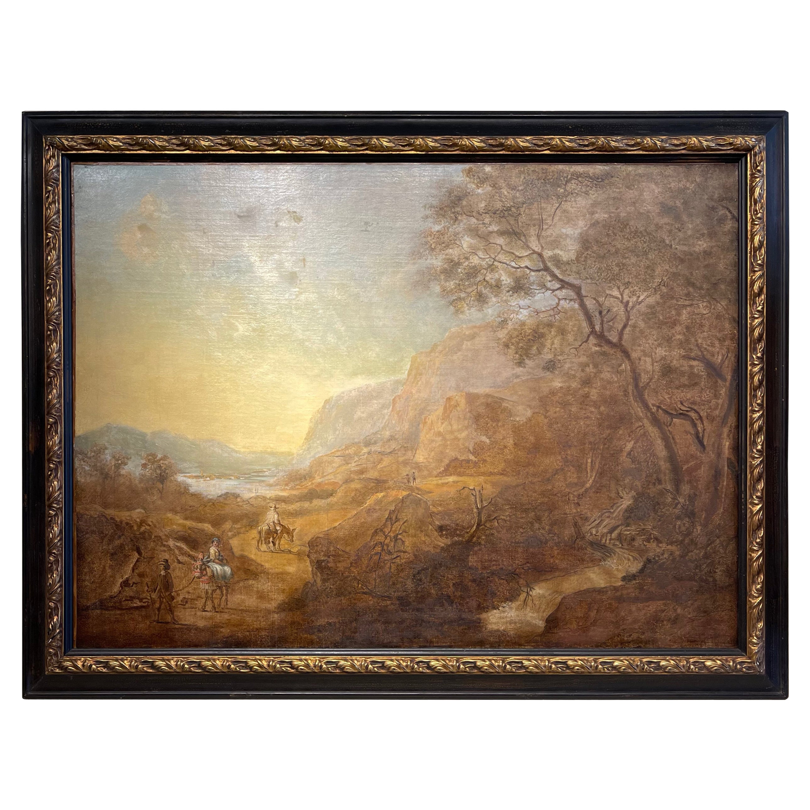Large Italian Oil on Canvas Landscape Painting