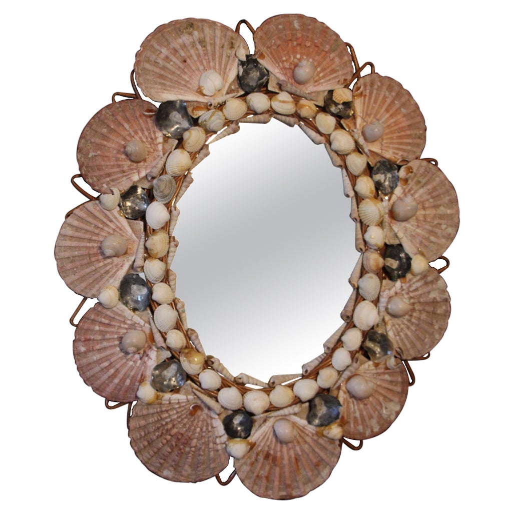 Vintage 1960’s Rattan, Bamboo and Shells Wall Mirror by Franco Albini