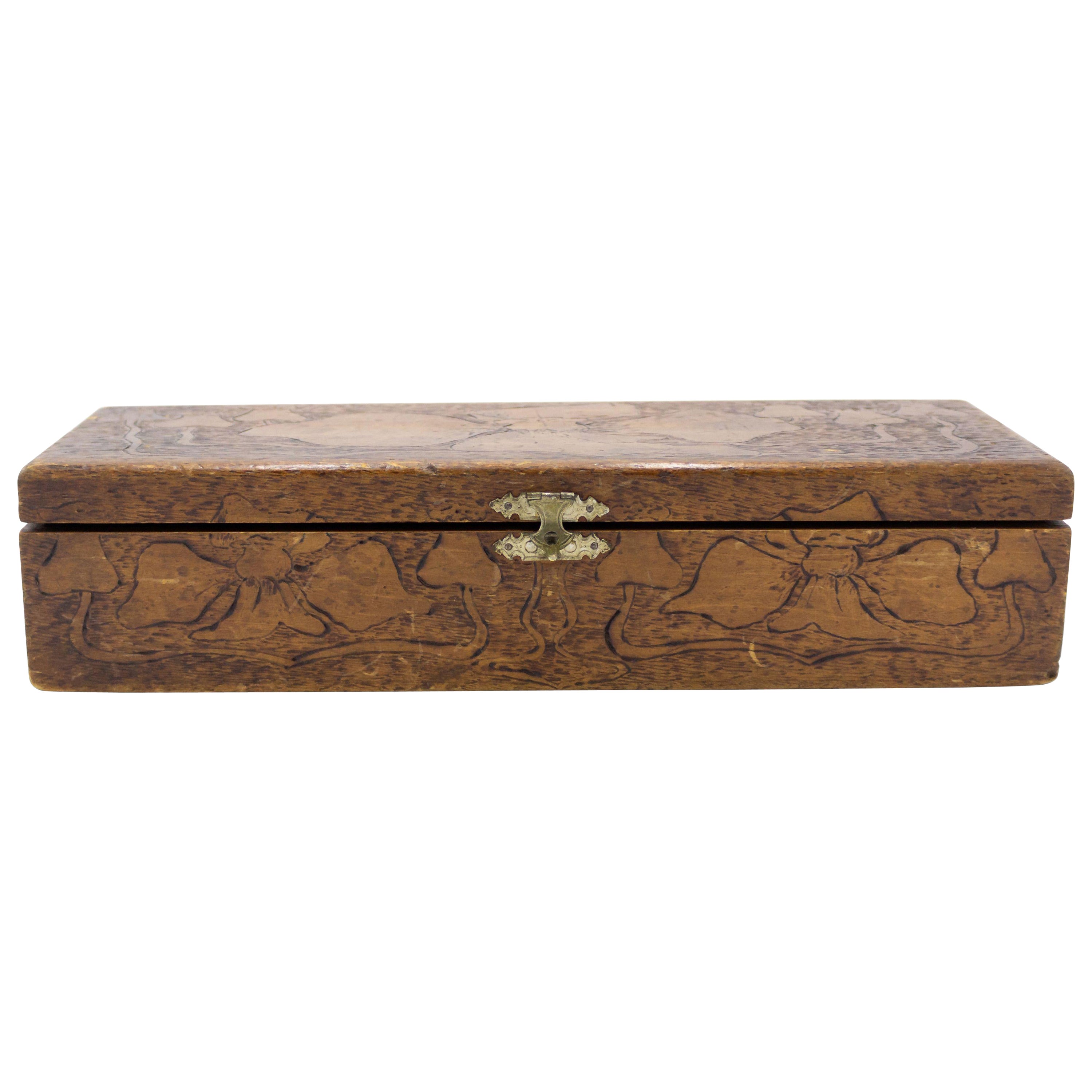 Art Nouveau Carved Wooden Box For Sale