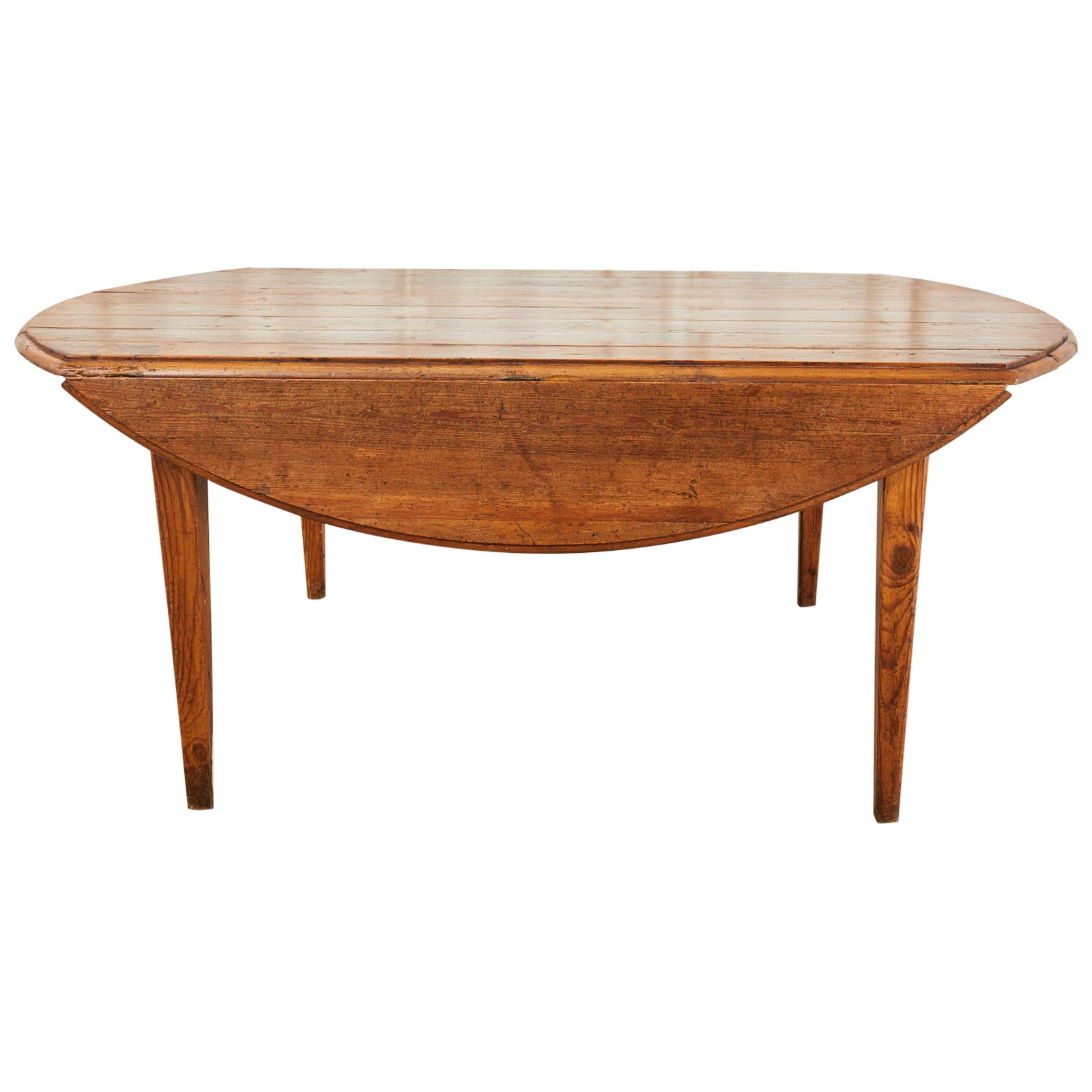 Country English Provincial Pine Farmhouse Oval Drop-Leaf Dining Table