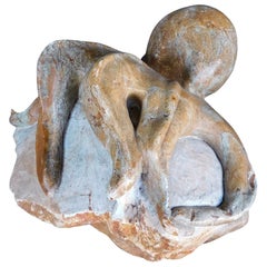 Sculpture de pieuvre en pierre sculptée à la main par Warren Arnold 'American b.. 1934'