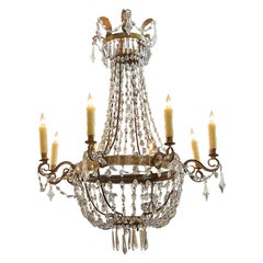 Antique 18th Century Italian Empire Rock Crystal Basket Chandelier