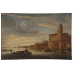 Castle and Harbor Oil Painting on Canvas