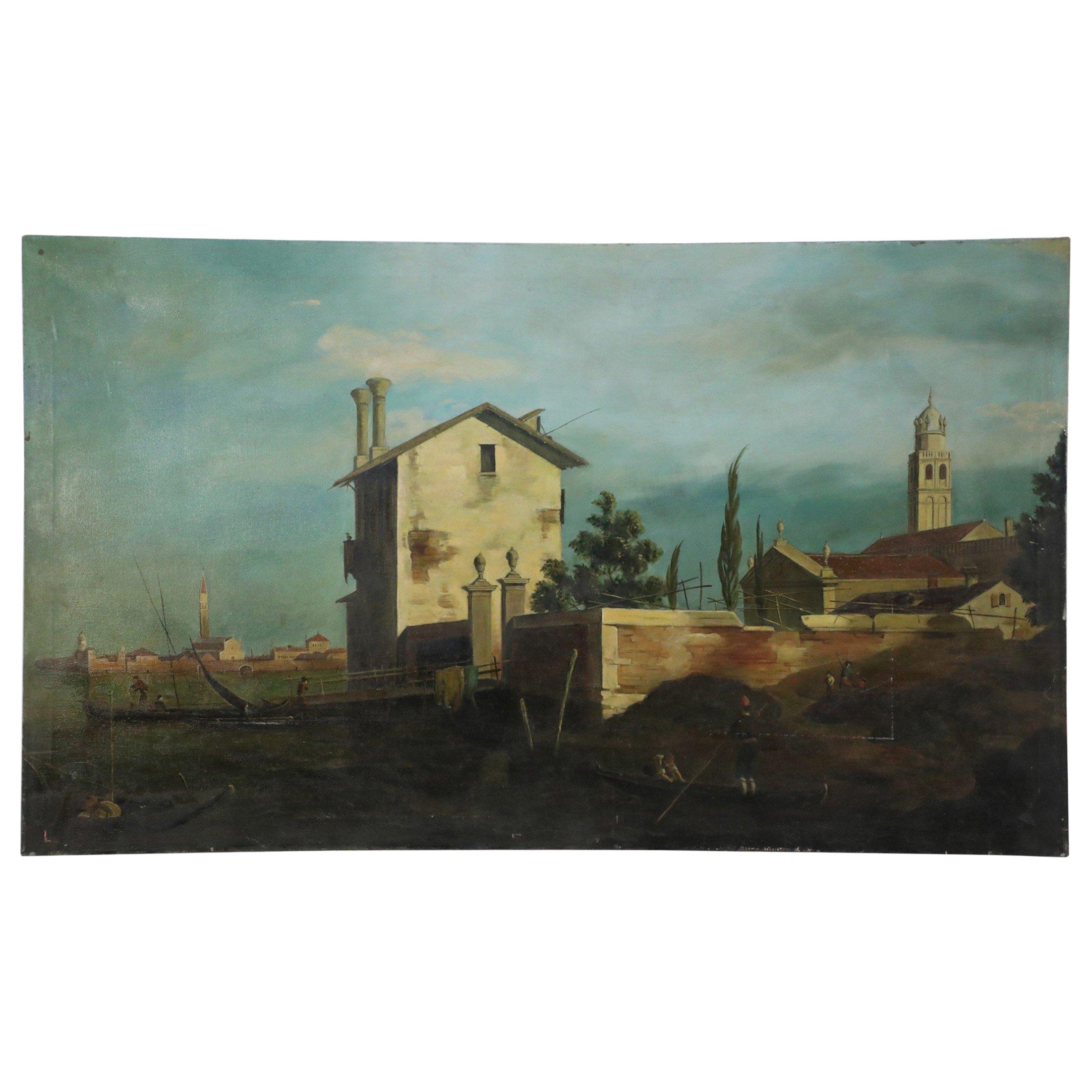 Aldea y aguas Pintura al óleo sobre lienzo