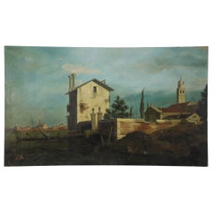 Village et eaux - Peinture à l'huile sur toile