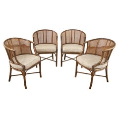 Vintage Set of Four McGuire Rattan Caned Barrel Dining Chairs