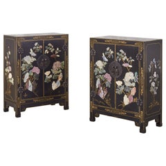 Pair of Chinese Hardstone Soapstone Lacquered Cabinets or Nightstands