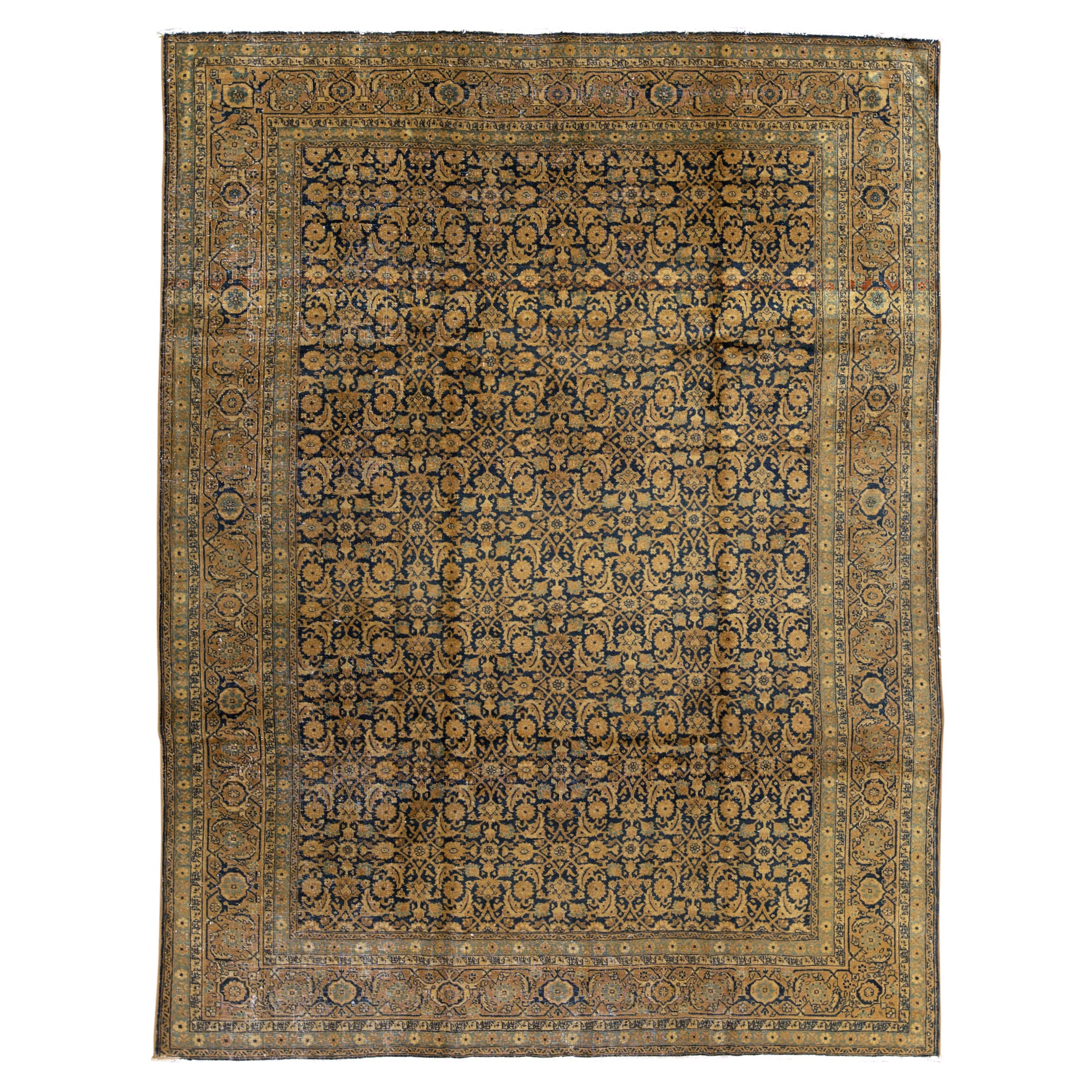 Antique Persian Fine Traditional Handwoven Luxury Wool Navy / Rust Rug For Sale