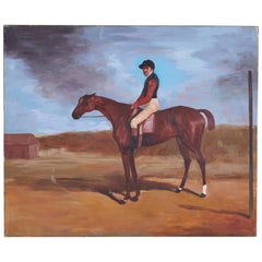 Vintage Tole Jockey on Horse Painting