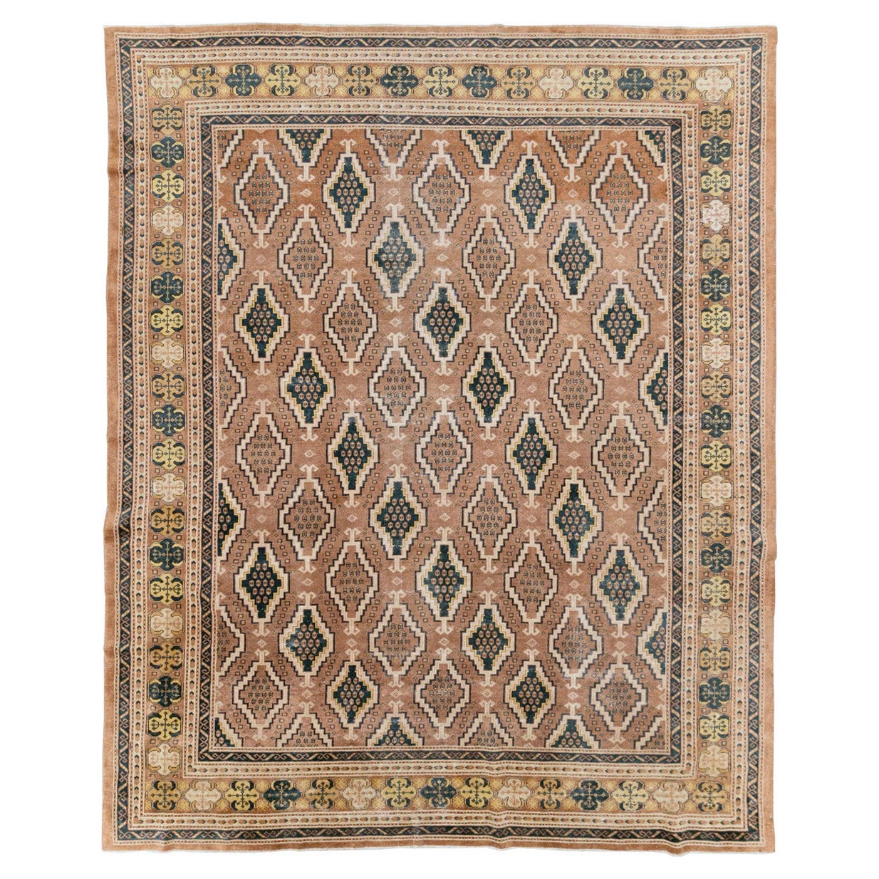 Early 20th Century Handmade Central Asian Samarkand Room Size Carpet For Sale