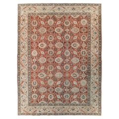 Antique Early 20th Century Handmade Persian Tabriz Room Size Carpet