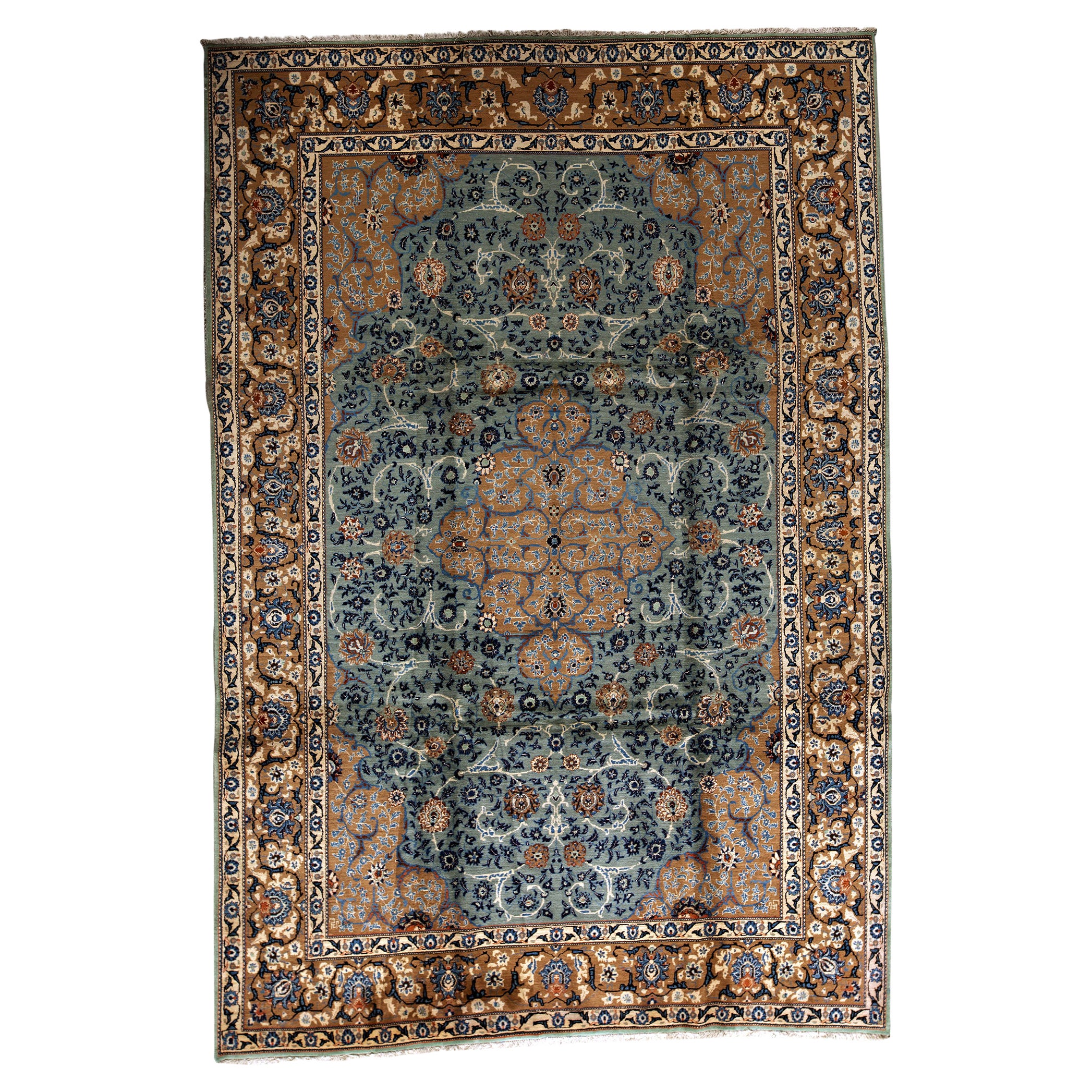Antique Persian Fine Traditional Handwoven Luxury Wool Brown Rug For Sale